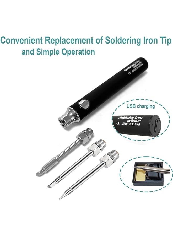 erorex Soldering Iron Kit 8W Welding Tools With Adjustable Temperature 330 To 450℃ Wireless Electric Soldering Iron Usb Charging Cable Soldering Stand 3Pcs Tips For Soldering And Repair Black - Image 4