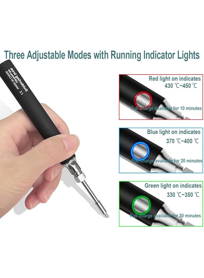 erorex Soldering Iron Kit 8W Welding Tools With Adjustable Temperature 330 To 450℃ Wireless Electric Soldering Iron Usb Charging Cable Soldering Stand 3Pcs Tips For Soldering And Repair Black - Image 2