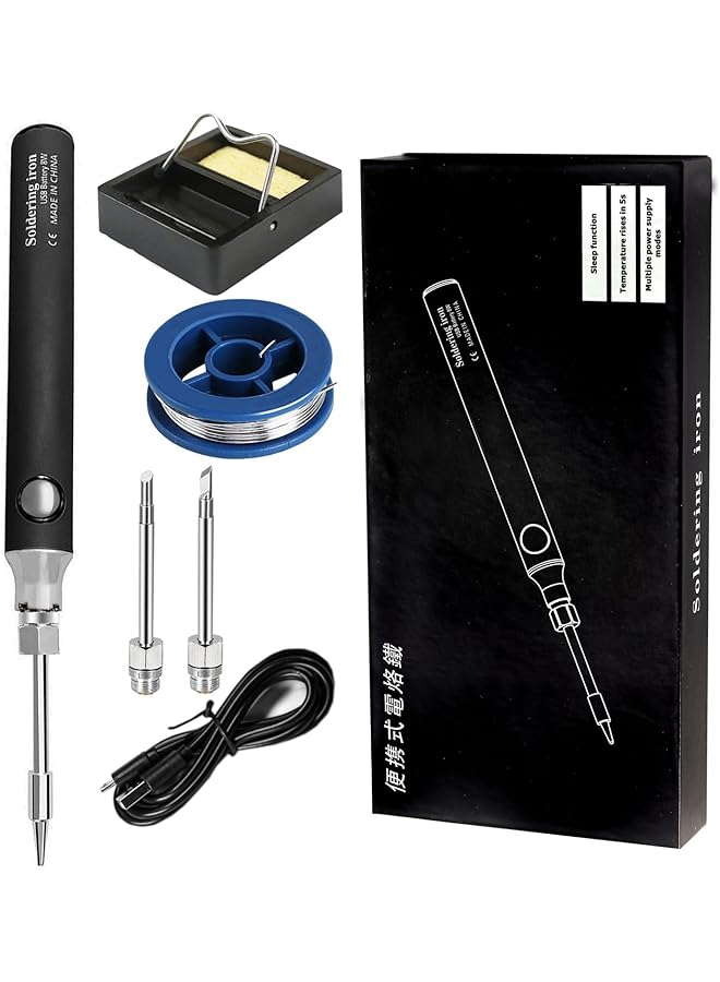 erorex Soldering Iron Kit 8W Welding Tools With Adjustable Temperature 330 To 450℃ Wireless Electric Soldering Iron Usb Charging Cable Soldering Stand 3Pcs Tips For Soldering And Repair Black - Image 1
