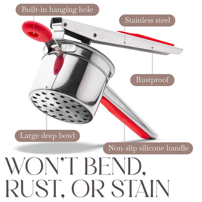 Bellemain 15 oz Large Potato Ricer | Heavy-Duty Stainless Steel Potato Ricer & Masher | Perfect for Mashed Potatoes | Kitchen Tool with 3 Interchangeable Discs - Image 3