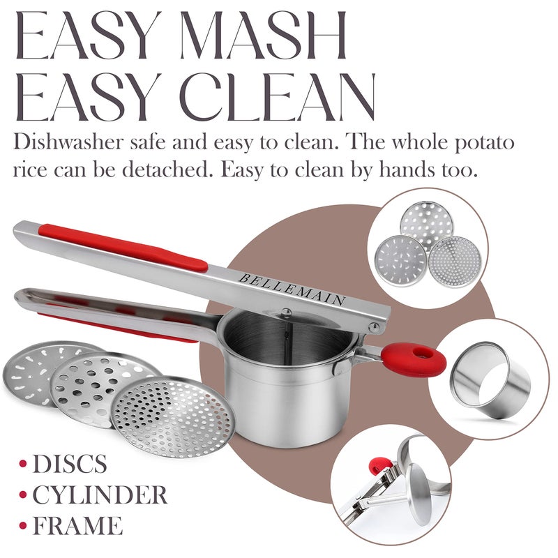 Bellemain 15 oz Large Potato Ricer | Heavy-Duty Stainless Steel Potato Ricer & Masher | Perfect for Mashed Potatoes | Kitchen Tool with 3 Interchangeable Discs - Image 5