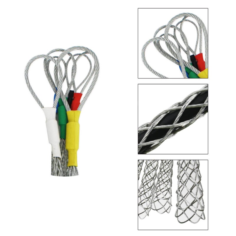 VGongTech Cable Pulling Grip Sock Kit Galvanizing Steel Antislip Pipe Cable Wire Pulling Grips Lassos Set Flexible Eye Mesh Rope Red - Image 5