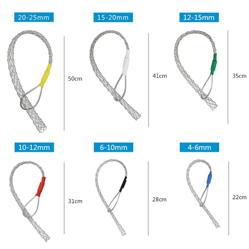 VGongTech Cable Pulling Grip Sock Kit Galvanizing Steel Antislip Pipe Cable Wire Pulling Grips Lassos Set Flexible Eye Mesh Rope Red - Image 2
