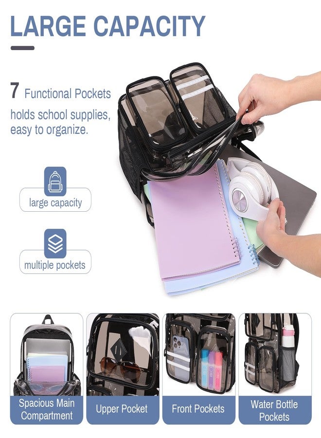 ASKSKY Clear Backpack Heavy Duty, Clear Bookbag for School, Black Semitransparent - Image 4