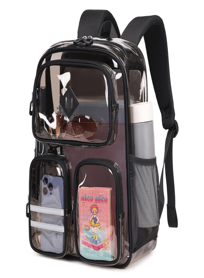 ASKSKY Clear Backpack Heavy Duty, Clear Bookbag for School, Black Semitransparent - Image 1