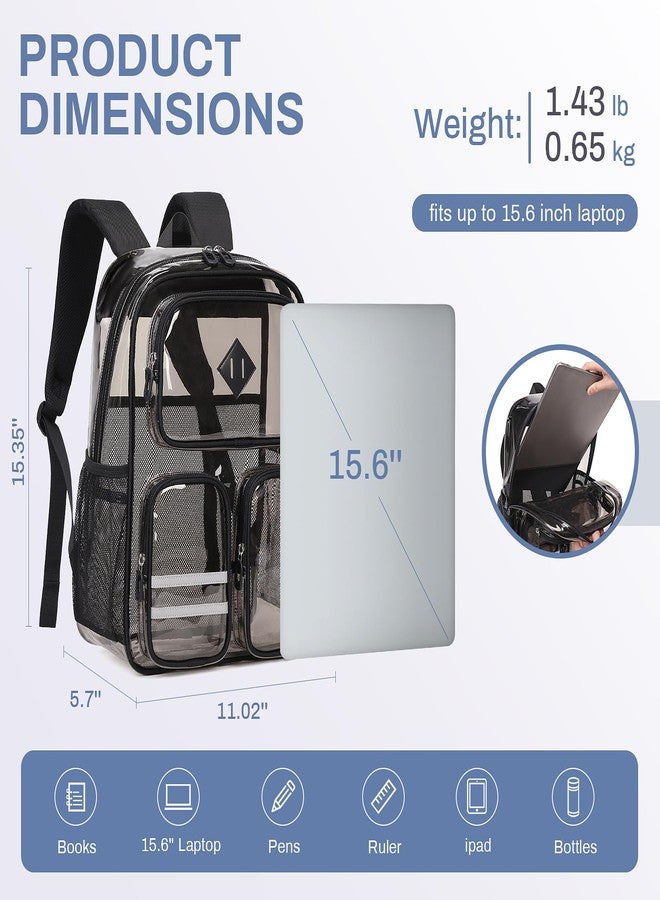 ASKSKY Clear Backpack Heavy Duty, Clear Bookbag for School, Black Semitransparent - Image 3