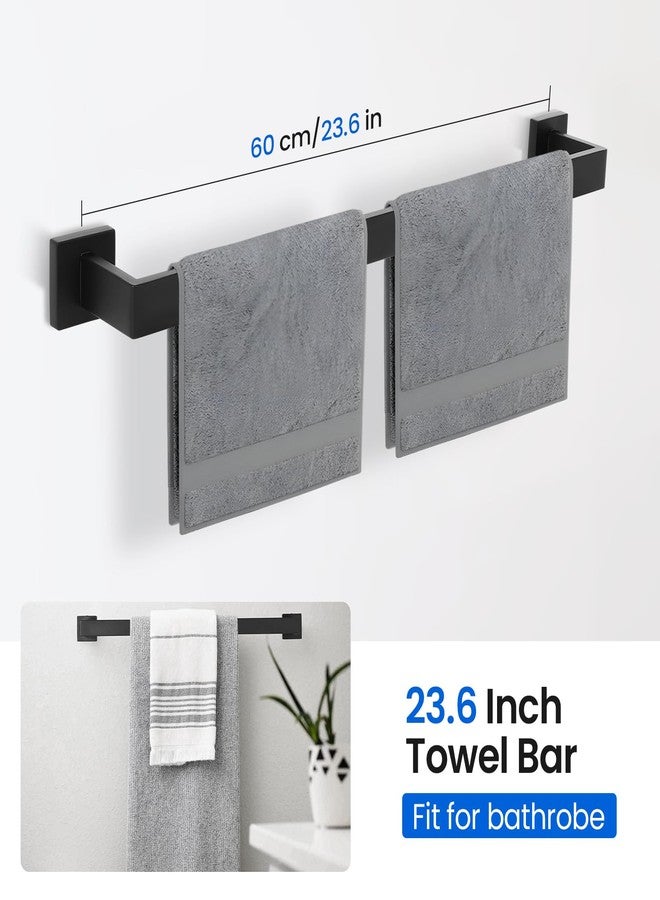 FAHKNS 10 PCS Bathroom Hardware Accessories Set 23.6 Inch Stainless Steel Bath Towel Bar Set Square Towel Ring Set for Bathroom Wall Mounted, Black - Image 2