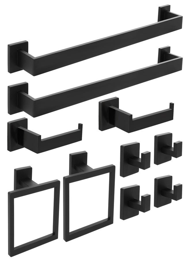 FAHKNS 10 PCS Bathroom Hardware Accessories Set 23.6 Inch Stainless Steel Bath Towel Bar Set Square Towel Ring Set for Bathroom Wall Mounted, Black - Image 1