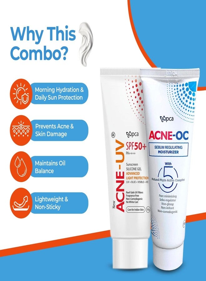 IPCA New Acne-UV Sunscreen SPF50 + ACNE-OC Moisturiser | 50g + 75g (Pack of 2) | Non-Comedogenic, UVA/UVB Protection, Sebum Control, Hydrating Skincare for Oily & Acne-Prone Skin | Oil Free Moisturiser & Sunscreen SPF 50 PA+++ - Image 2