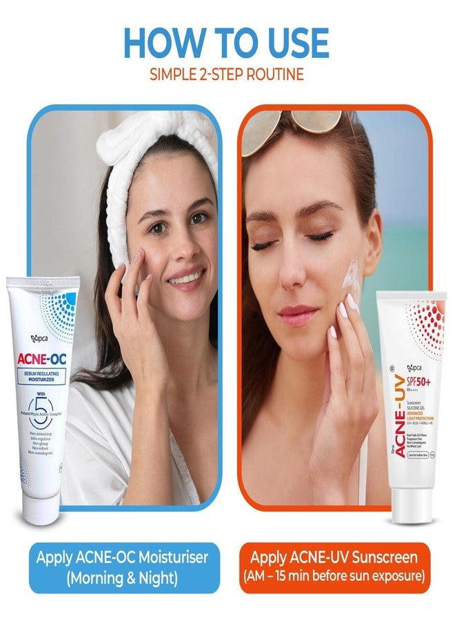 IPCA New Acne-UV Sunscreen SPF50 + ACNE-OC Moisturiser | 50g + 75g (Pack of 2) | Non-Comedogenic, UVA/UVB Protection, Sebum Control, Hydrating Skincare for Oily & Acne-Prone Skin | Oil Free Moisturiser & Sunscreen SPF 50 PA+++ - Image 5
