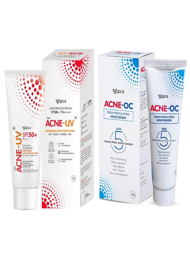 IPCA New Acne-UV Sunscreen SPF50 + ACNE-OC Moisturiser | 50g + 75g (Pack of 2) | Non-Comedogenic, UVA/UVB Protection, Sebum Control, Hydrating Skincare for Oily & Acne-Prone Skin | Oil Free Moisturiser & Sunscreen SPF 50 PA+++ - Image 1