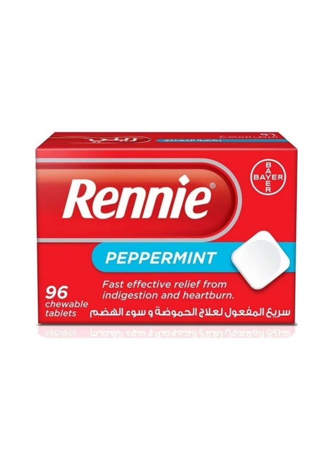 Rennie Peppermint Chewable Tablets, 96 Count