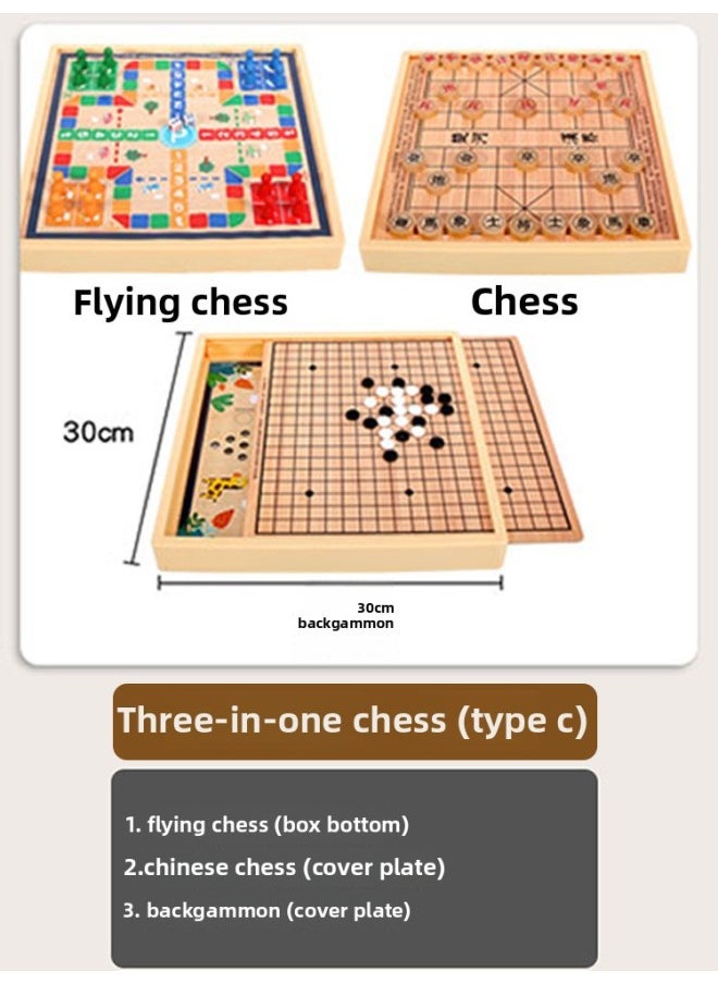 null - Children's Flying Chess Checkers Multi-functional One Chessboard Gobang Go Cards Colosseum Chess Combination Toys-Colour:◎Three-in-one C Model [backgammon + Chess + Flying Chess] Medium Size 30x30cm◎ - Image 1