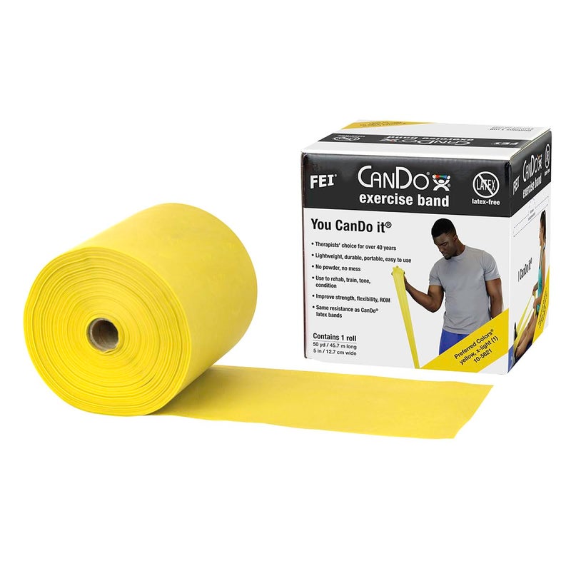 Cando 10-5621 Yellow Latex-Free Exercise Band, X-Light Resistance, 50 yd Length - Image 1
