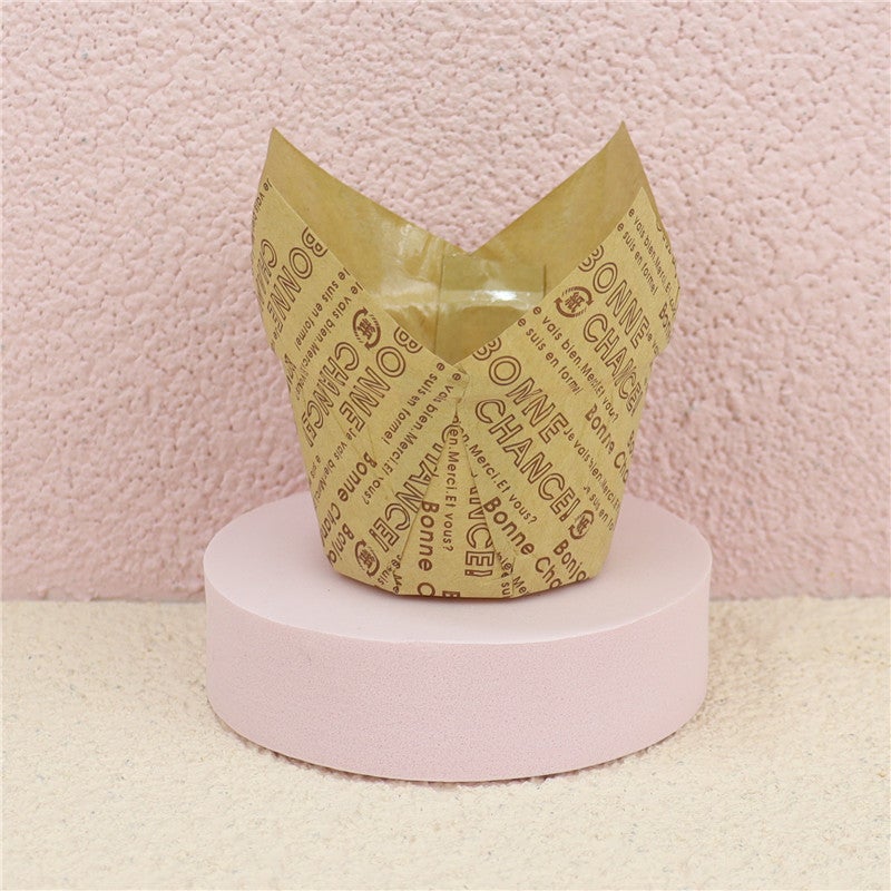 Tulip Pink Gradient Newspaper Muffin Cake Cups High Temperature Resistant Oil-Proof Lace Lace Film Muffin Paper Holder - Image 1