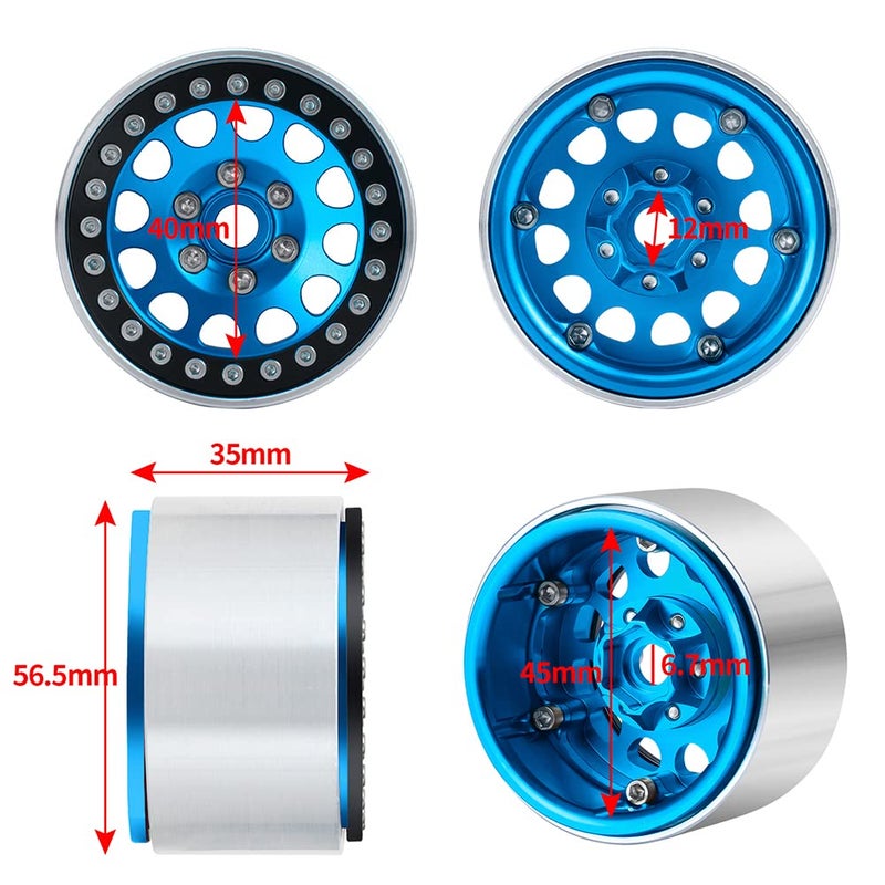RCLIONS 4PCS Aluminum 1.9"" Beadlock Wheels Rims 35mm Width Upgrade for Axial SCX10 II  SCX10 III  TRX4 1/10th RC Crawler Vehicle Car Parts (Blue) - Image 2