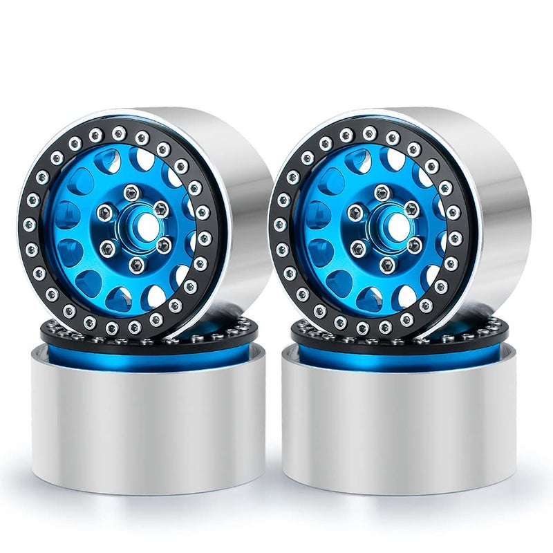 RCLIONS 4PCS Aluminum 1.9"" Beadlock Wheels Rims 35mm Width Upgrade for Axial SCX10 II  SCX10 III  TRX4 1/10th RC Crawler Vehicle Car Parts (Blue) - Image 1