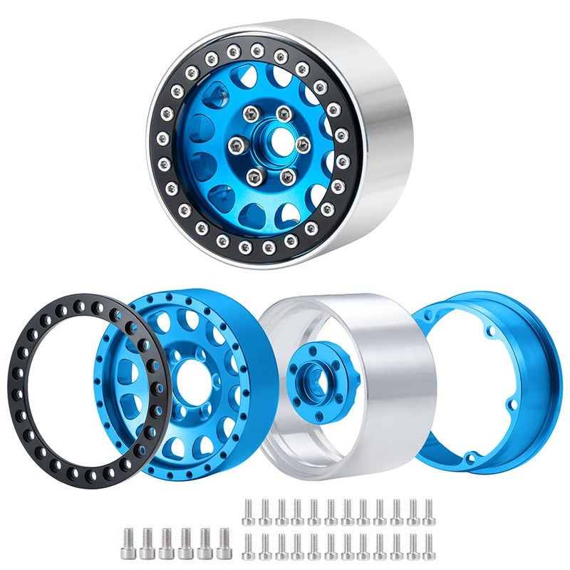 RCLIONS 4PCS Aluminum 1.9"" Beadlock Wheels Rims 35mm Width Upgrade for Axial SCX10 II  SCX10 III  TRX4 1/10th RC Crawler Vehicle Car Parts (Blue) - Image 3