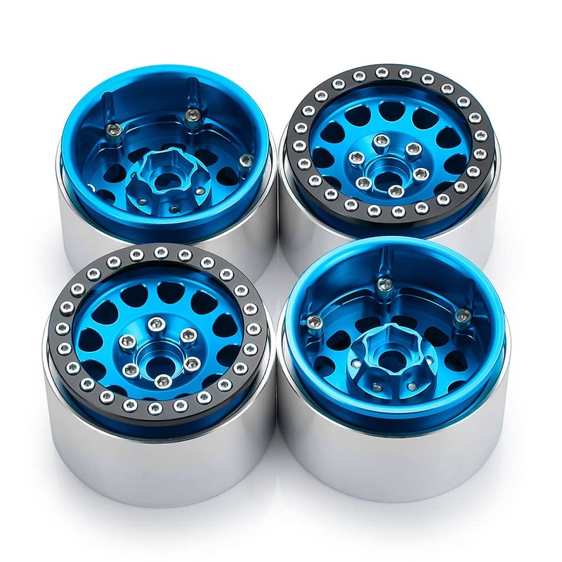 RCLIONS 4PCS Aluminum 1.9"" Beadlock Wheels Rims 35mm Width Upgrade for Axial SCX10 II  SCX10 III  TRX4 1/10th RC Crawler Vehicle Car Parts (Blue) - Image 5