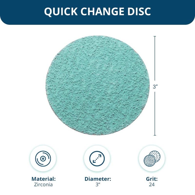 Benchmark Abrasives 3 Inch Sanding Discs Quick Change Green Zirconia, Male R Type Backing - Drill & Die Grinder Sanding Disc for Deburring Polishing Rust Remover for Metal (25 Pack) - 24 Grit - Image 5