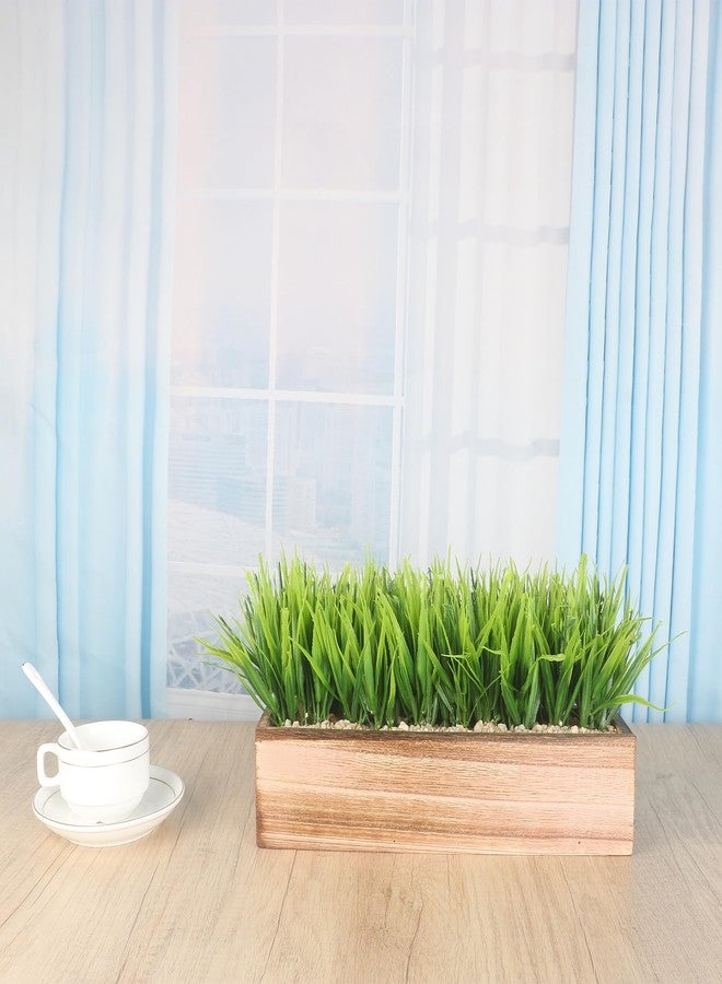 COTSEN 11 Inch Artificial Green Grass Plant Fake Potted Plant Rectangular Wooden Planter Box are Suitable for Family Office Wedding Store Indoor Outdoor Decor - Image 2