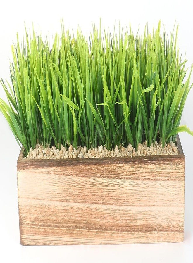 COTSEN 11 Inch Artificial Green Grass Plant Fake Potted Plant Rectangular Wooden Planter Box are Suitable for Family Office Wedding Store Indoor Outdoor Decor - Image 1
