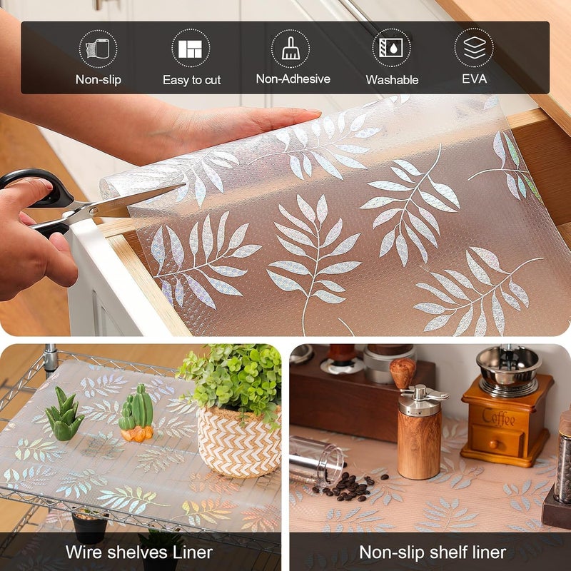 Porslin Kitchen Drawers Mat Liners, 45cm x 5m Roll, Non-Slip, Waterproof, Washable, BPA-Free, Durable EVA for Shelves, Cupboards, Drawers, Fridge Mats, Wardrobe, Food Safe (Pale Silver) - Image 4