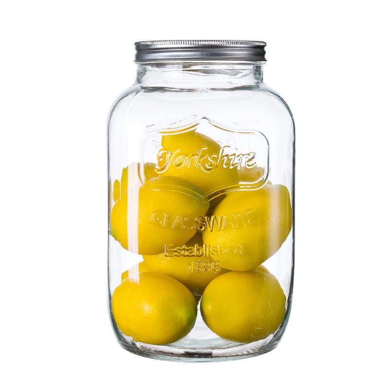 Diamond Star 1 Gallons Mason Jar with Brushed Tin Lid Large Glass Wide Mouth Canning Food Storage Containers for Kitchen Canning Cereal Pasta Sugar Beans Spice Preserves Dog Treat