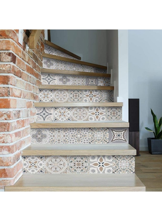 FUNLIFE 14 Strips Stair Riser Stickers Peel And Stick, Self Adhesive Vinyl Stair Risers Staircase Murals Decals Sticker Decor For Steps, 39.37"X7.09", Vintage Geometry - Image 1
