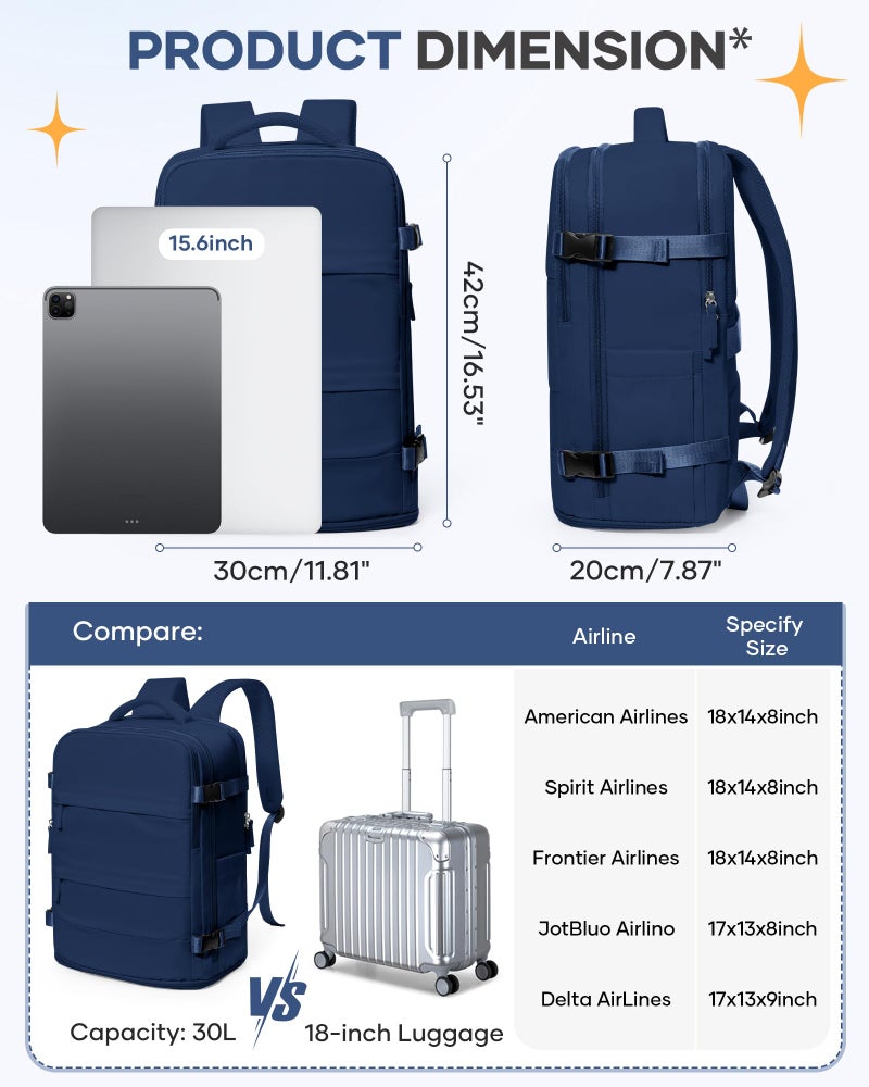 coofay Travel Backpack Carry On Backpack Personal Item Travel Bag Mochila De Viaje Carry On Backpack For Airplanes Traveling Backpack For Women Gym Backpacks College Backpacks Sapphire Blue - Image 4