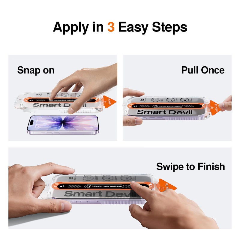 SMARTDEVIL 2 Pack Screen Protector for iPhone 17, 9H Hardness Military Grade Shatterproof HD Clear Tempered Glass, Easy to Install, Auto Bubble-Free and Dust-Free Box, Case Friendly - Image 2