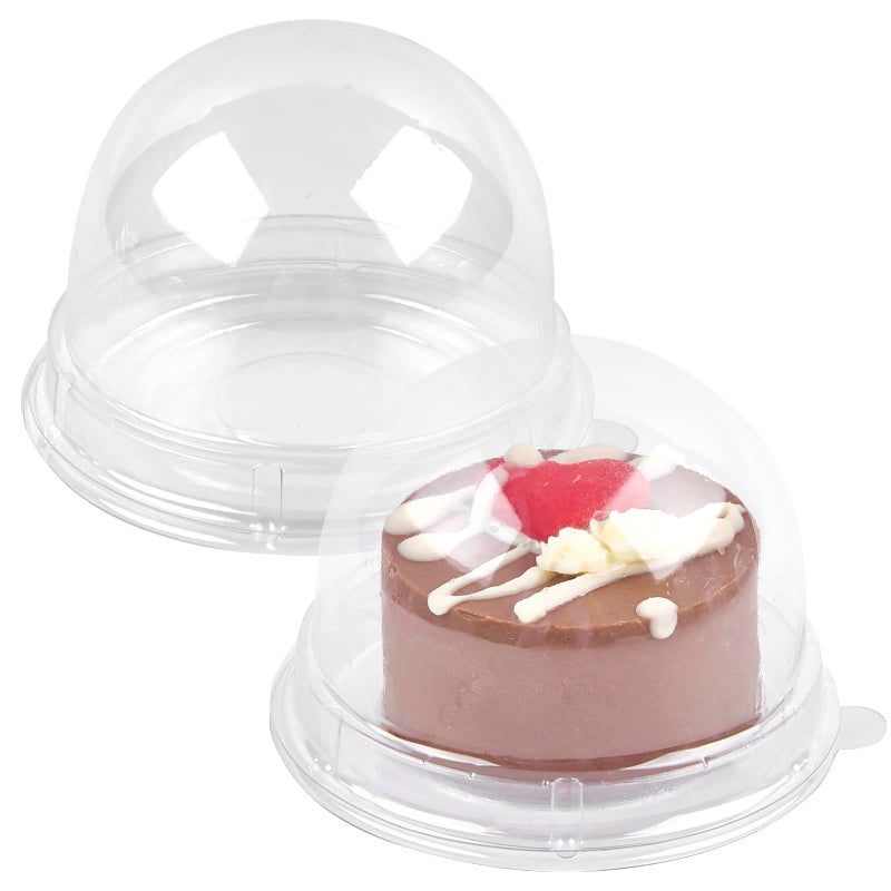 TOFLEN Mini Dessert Containers with Dome Lids 100Pcs Clear Plastic Individual Ore Cookie holder Small Cake Box for Mini Cupcake Cocoa Bomb Strawberry Cheesecake and Mooncake Clear Base