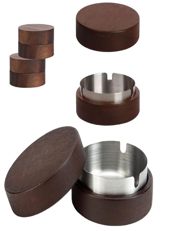 YiokJiar 2 Pack Wooden Ash Tray with Lid Outdoor Ashtray for Outside Patio Smokeless Ashtrays for Cigarettes with 3 Holder Smoking Accessories Home Décor Ashtrays (Silver, 3.7in x 3.7in x2in) - Image 1