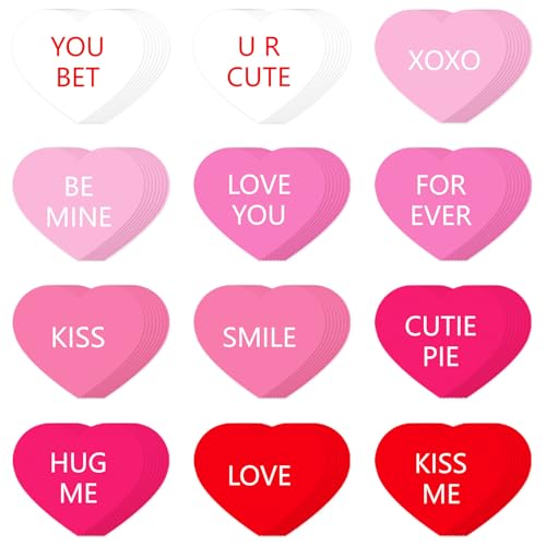 FOBSME 60 Pcs 6 Inch Large Heart Cutouts Paper Conversation Heart Cutouts Double Sided Printed Valentine's Paper Hearts Decors for DIY Crafts Classroom Bulletin Board Decor(Pink Gradient,12 Styles) - Image 1
