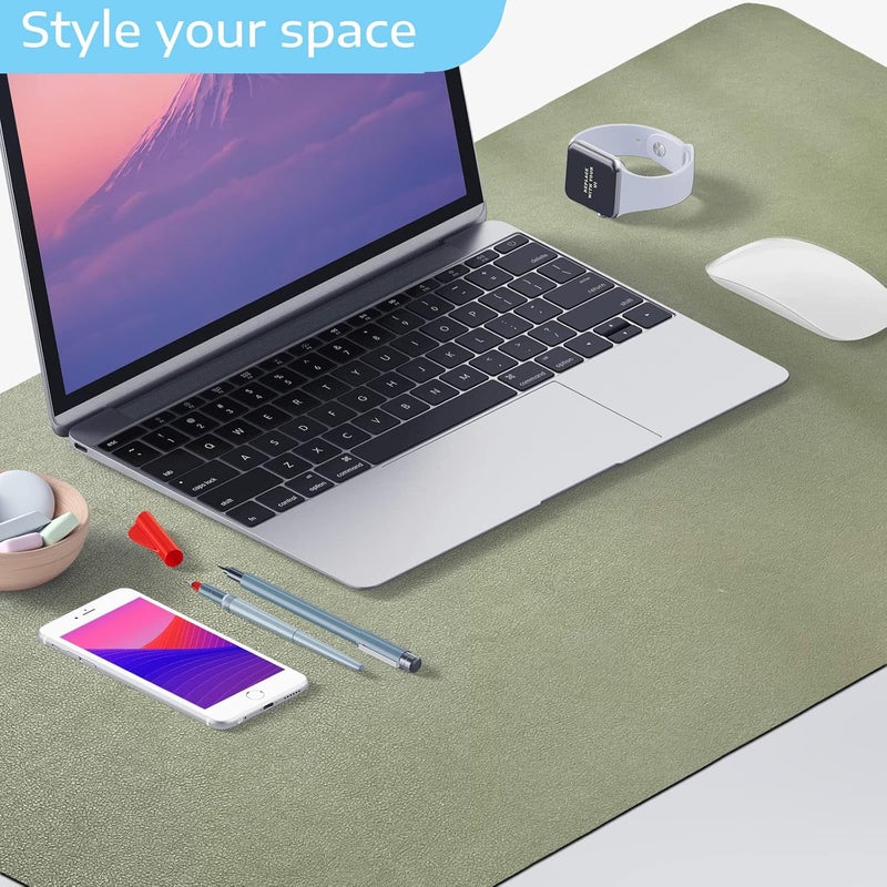 SKY-TOUCH Mouse Pad Large 80X40Cm, Leather Computer Desk Pad Office Desk Mat Extended Gaming Mouse Pad, Non-Slip Waterproof Dual-Side Use Desk Mat Protector (Green/Silver) - Image 4