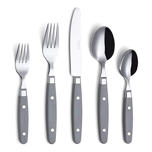 Annova ANNOVA Silverware Set Stainless Steel Cutlery Color Handle With RivetRetro Flatware Grey 20 Pieces