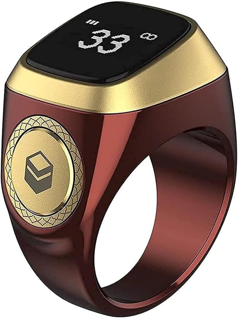 Smart Tasbih Zikr Ring E01, Muslim Prayer Timing Reminder, Oled Display, Tasbih Counter, Smart Ring, Tasbih Ring, Wearable Technology, 5 Time App Notification (Brown, 18mm) - Image 1