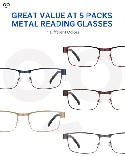 JOLISU 5PCS Reading Glasses Men - Blue Light Blocking Computer Metal Thin Frame Readers For Mens/Women（2.00） - Image 3