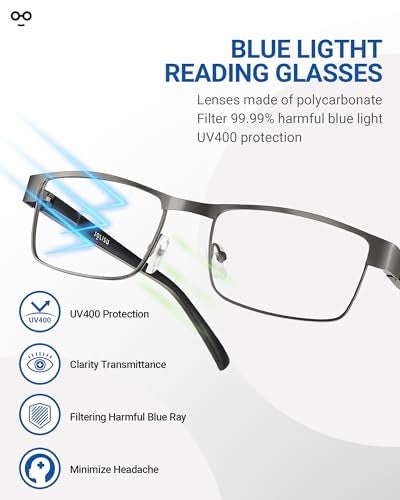 JOLISU 5PCS Reading Glasses Men - Blue Light Blocking Computer Metal Thin Frame Readers For Mens/Women（2.00） - Image 5