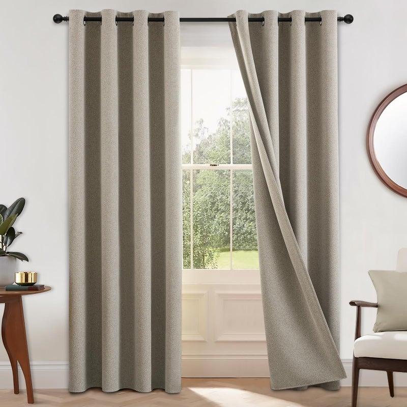 COSVIYA 100% Blackout Natural Linen Curtains & Drapes 84 Inch Length 2 Panels Set, Full Room Darkening Grommet Insulated Thermal Window Panels for Bedroom/Living Room,52x84 inches - Image 1