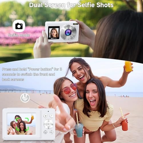 SMARTKLIK Digital Camera, 56MP 2.7K Dual-Screen Selfie Camera with 16X Zoom, 20 Filters & Anti-Shake, Portable Point and Shoot Digital Cameras with 32GB Card, Compact Travel Cameras for Beginners Teens Kids - Image 3