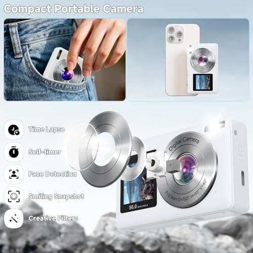 SMARTKLIK Digital Camera, 56MP 2.7K Dual-Screen Selfie Camera with 16X Zoom, 20 Filters & Anti-Shake, Portable Point and Shoot Digital Cameras with 32GB Card, Compact Travel Cameras for Beginners Teens Kids - Image 5