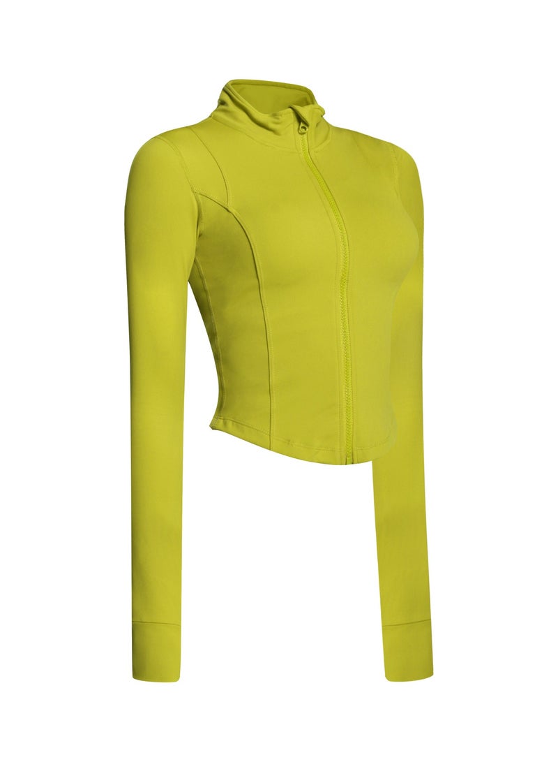2024 Autumn Winter Zip Fitness Jacket Womens Tight Sports Top Quick-Dry Yoga Long SleeveWillow Leaf yellow Willow Leaf yellow