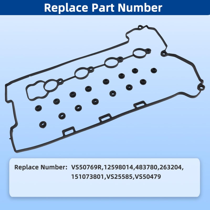 RICHWEI VS50769R Engine Valve Cover Gasket Set for Chevy Cobalt HHR Malibu, Pontiac G5 G6 Solstice Pursuit, Saturn Aura Ion Sky Vue 2006 2007 2008 2009 2010 2011 2012 2.2L 2.4L L4 - Image 3