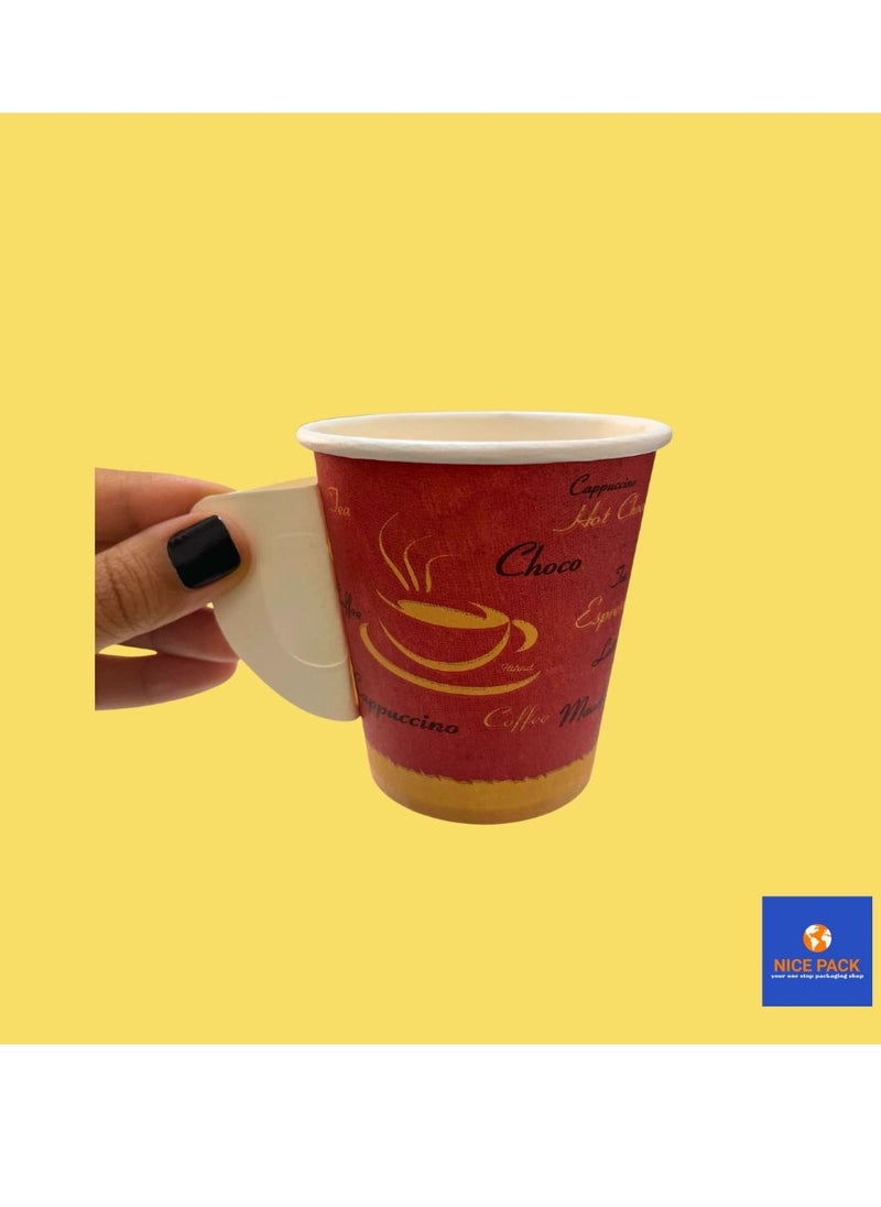 Nice Pack 50-Pieces 7oz Printed Paper Cups with handle, Disposable Paper Cups for Hot/Cold Beverages, Ideal for Office, Home, Party and Travel use  - Image 1