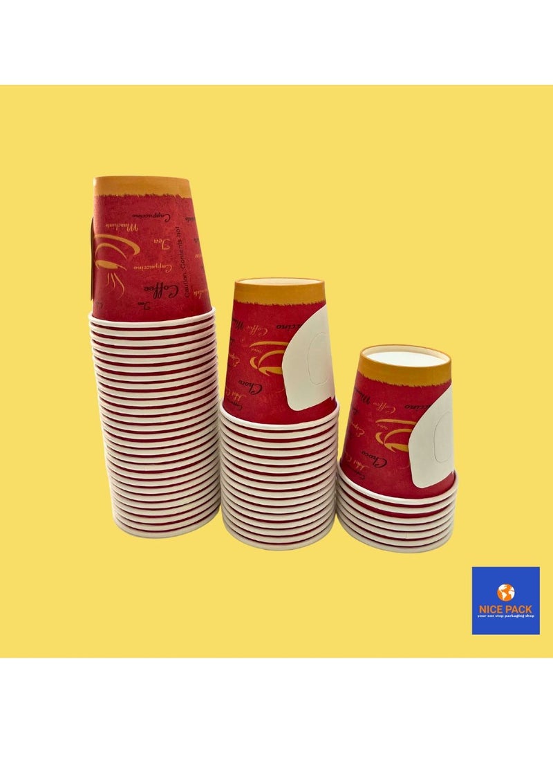 Nice Pack 50-Pieces 7oz Printed Paper Cups with handle, Disposable Paper Cups for Hot/Cold Beverages, Ideal for Office, Home, Party and Travel use  - Image 2