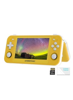RG505 Retro Game Handheld Game Console with 128GB TF-card Built-in 3000+ Games, 4.95-inch OLED Touch Screen with Android 12 System, Unisoc Tiger T618 and Compatible with Google Play Store (Yellow)