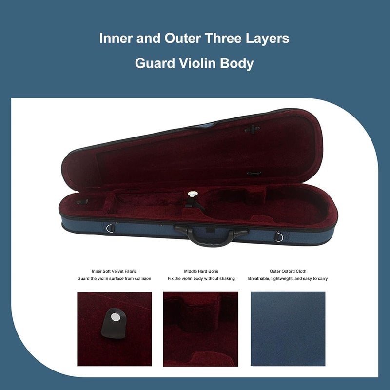 Violin Case, 3 Layer Professional Triangular Shape Backpack Violin Carrying Case Lightweight Pressure Triangular Travel Box with Humidity Meter (Red Lining - Image 5