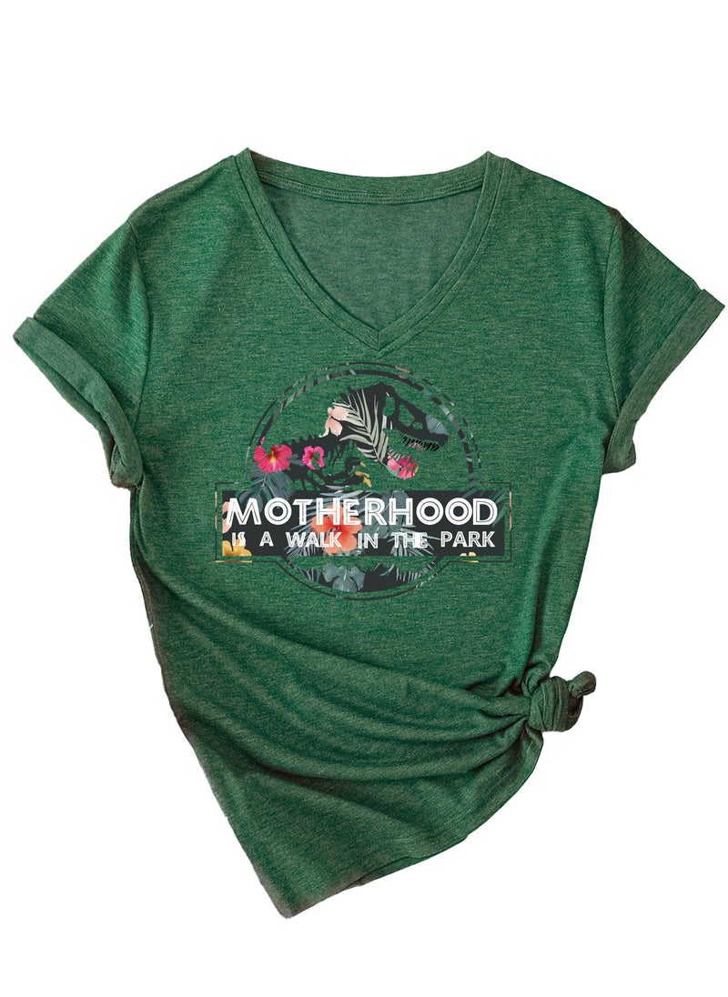 Generic - New MOTHERHOOD V-Neck Fashion Womens Tee 3812-retro green (color picture) - Image 1