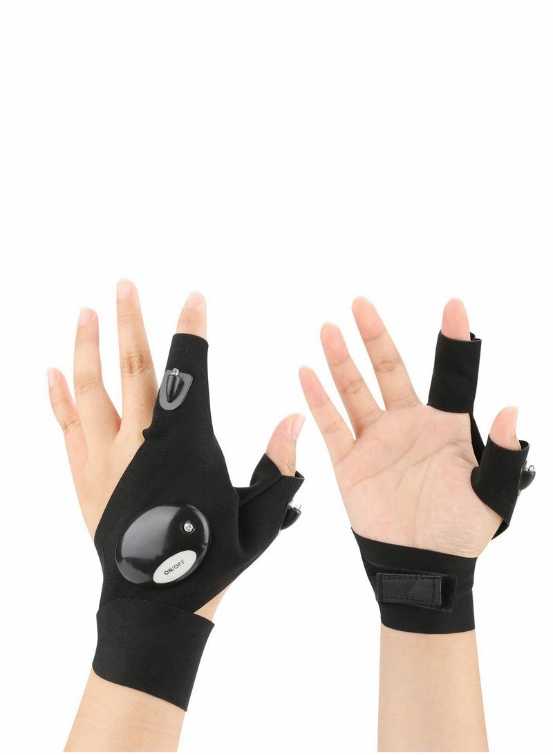 KASTWAVE Outdoor Fishing Gloves, 2 LED Flashlight Gloves Fingerless Night Lighting Gloves, Magic Strap Thumb Index Finger Bicycle Glove for Hiking Camping Emergency Survival, 1 Pair  - Image 1